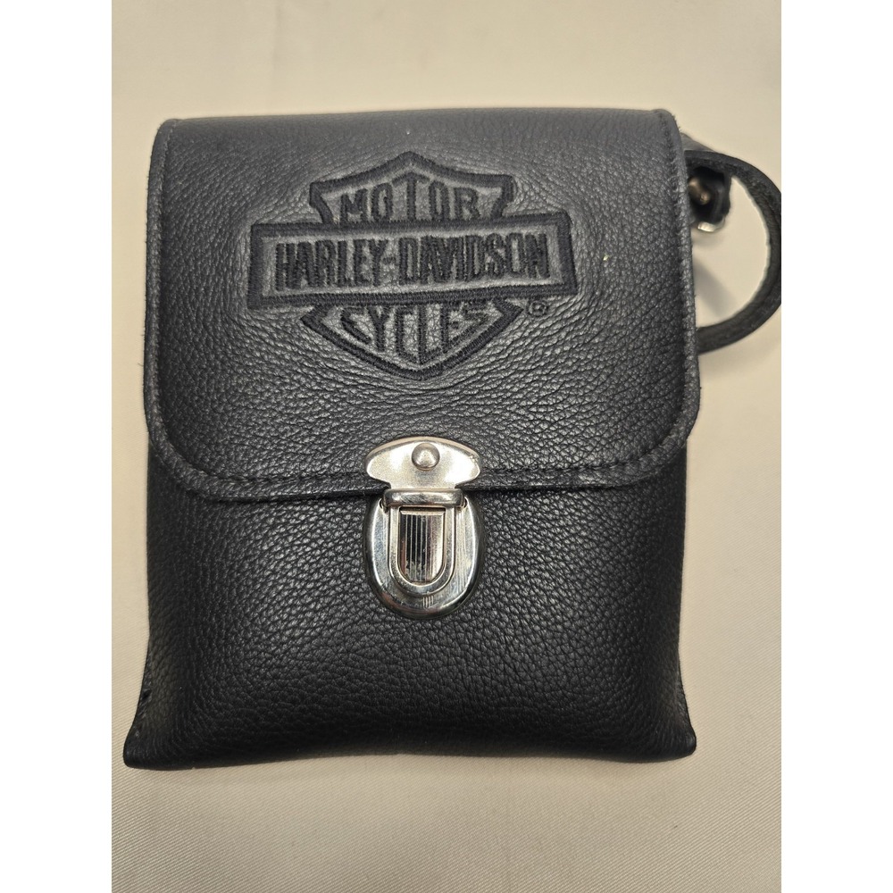 Harley Davidson Vintage Biker Y2K Black Leather Purse Logo
